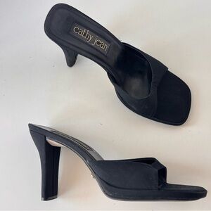 vintage 90s Y2K Cathy Jean black slip on open toe mule heel sandals shoes *Flaws